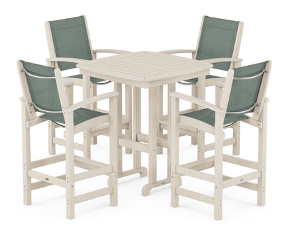 POLYWOOD® Coastal 5-Piece Bar Set in Sand / Dupioni Sea Mist Sling