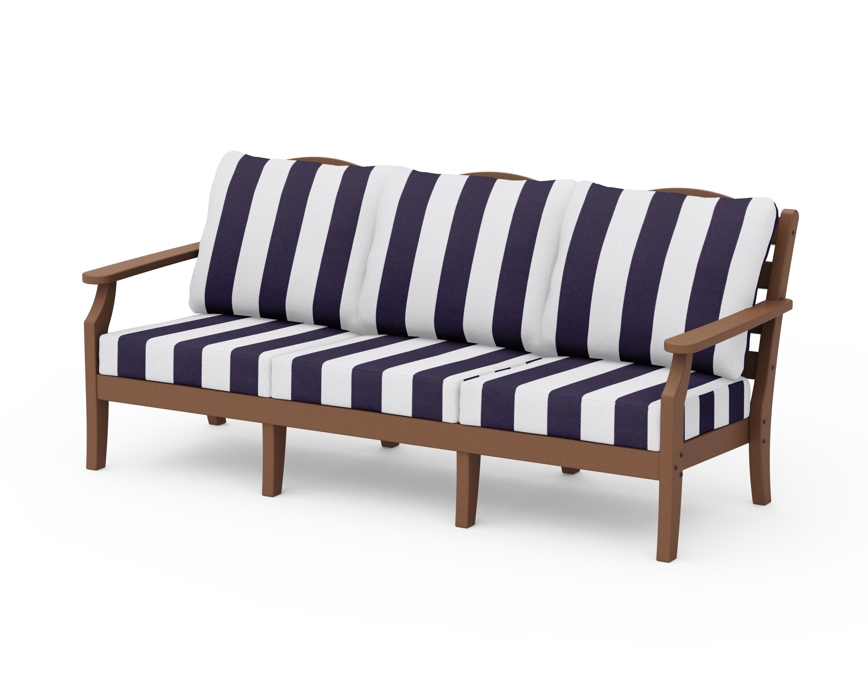 Draper James™ by  POLYWOOD® Savannah Deep Seating Sofa in Teak / Cabana Stripe Navy