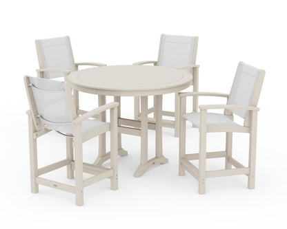 POLYWOOD® Coastal 5-Piece Counter Set in Sand / White Sling