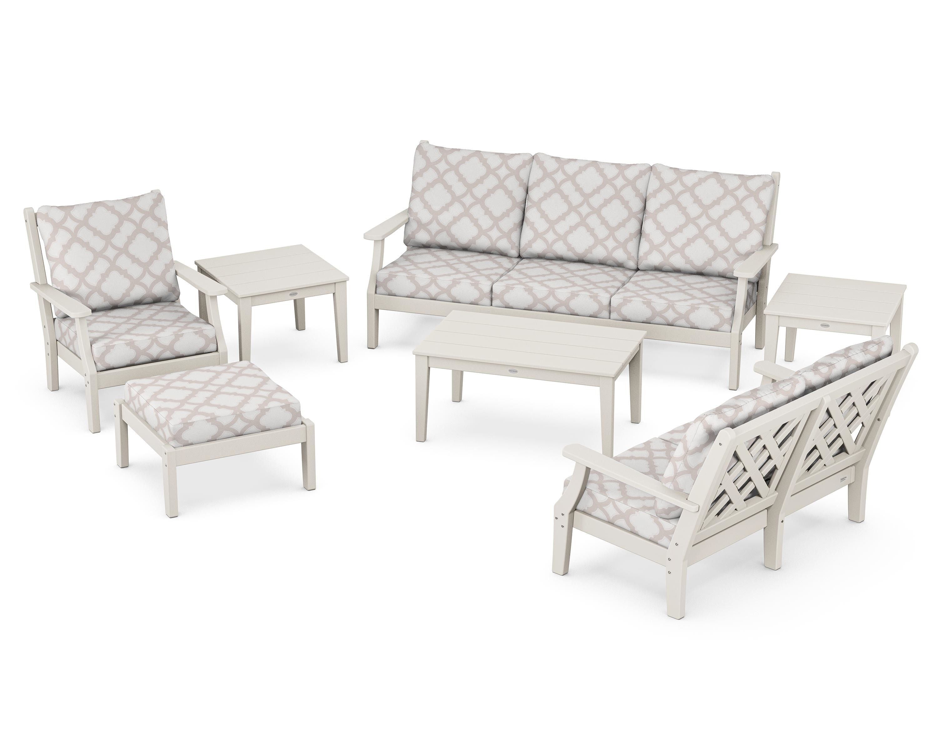 Country Living Wovendale 7-Piece Deep Seating Set in Sand / Trellis Dune Burlap