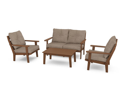 POLYWOOD® Lakeside 4-Piece Deep Seating Set in Teak / Spiced Burlap