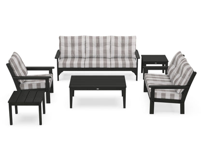 POLYWOOD® Vineyard 6-Piece Deep Seating Set in Black / Buffalo Plaid Grey Mist