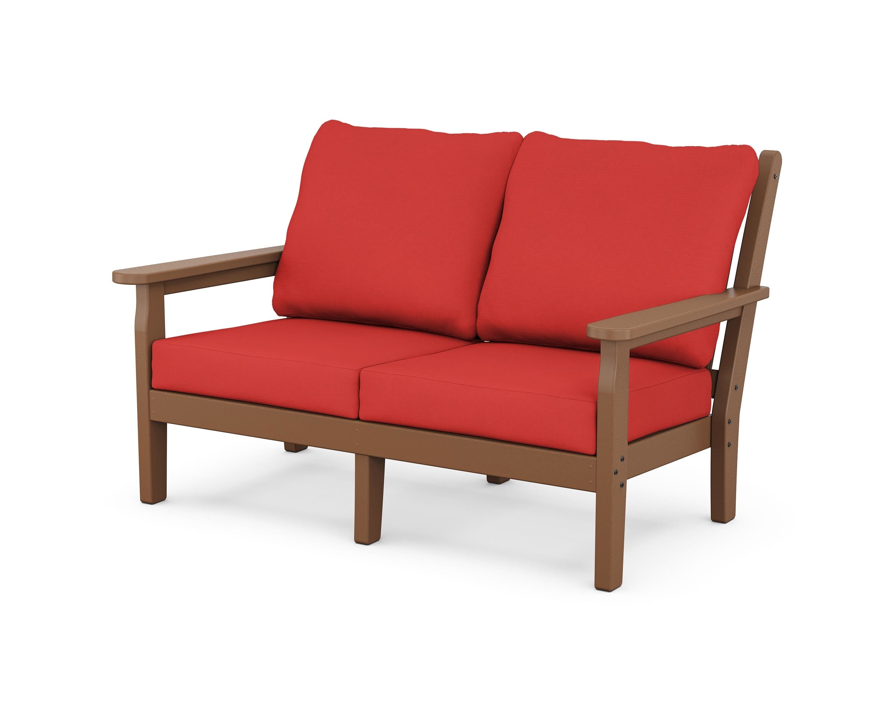 POLYWOOD® Chippendale Deep Seating Loveseat in Teak / Crimson Linen