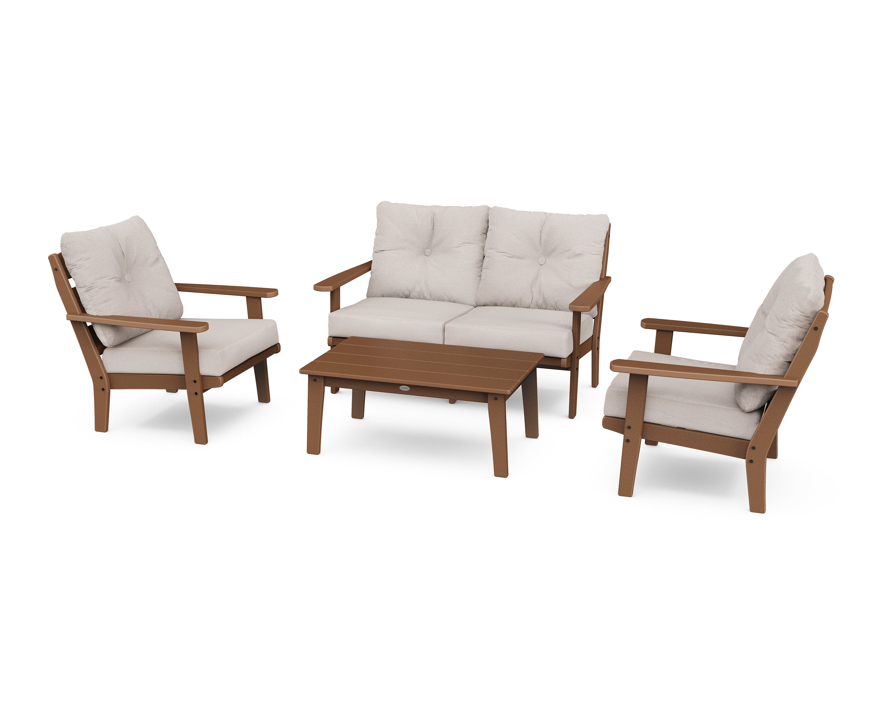 POLYWOOD® Lakeside 4-Piece Deep Seating Set in Teak / Dune Burlap