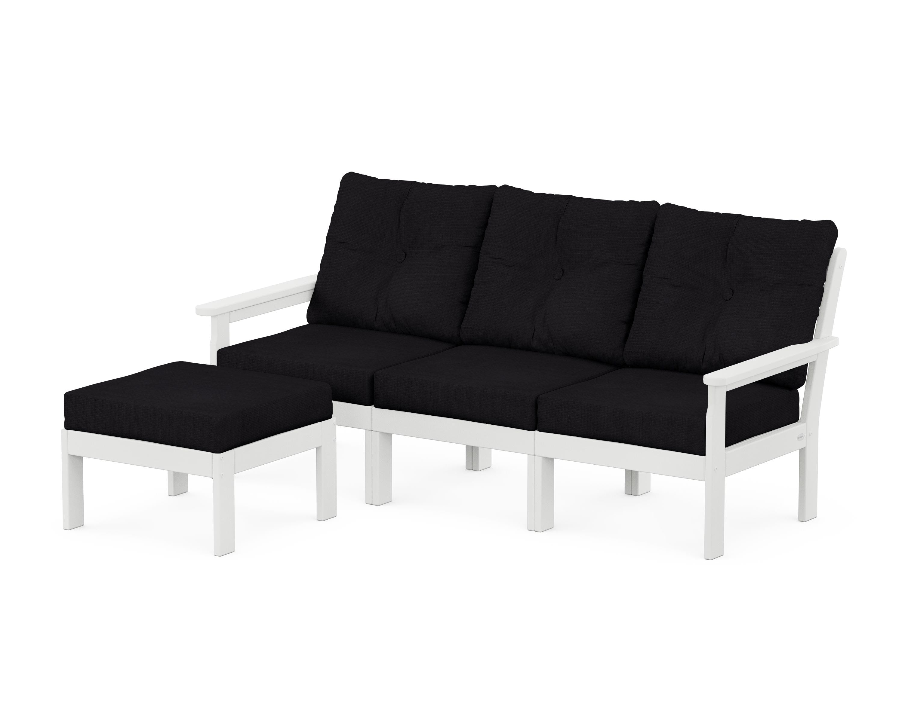 POLYWOOD® Vineyard 4-Piece Sectional with Ottoman in White / Midnight Linen