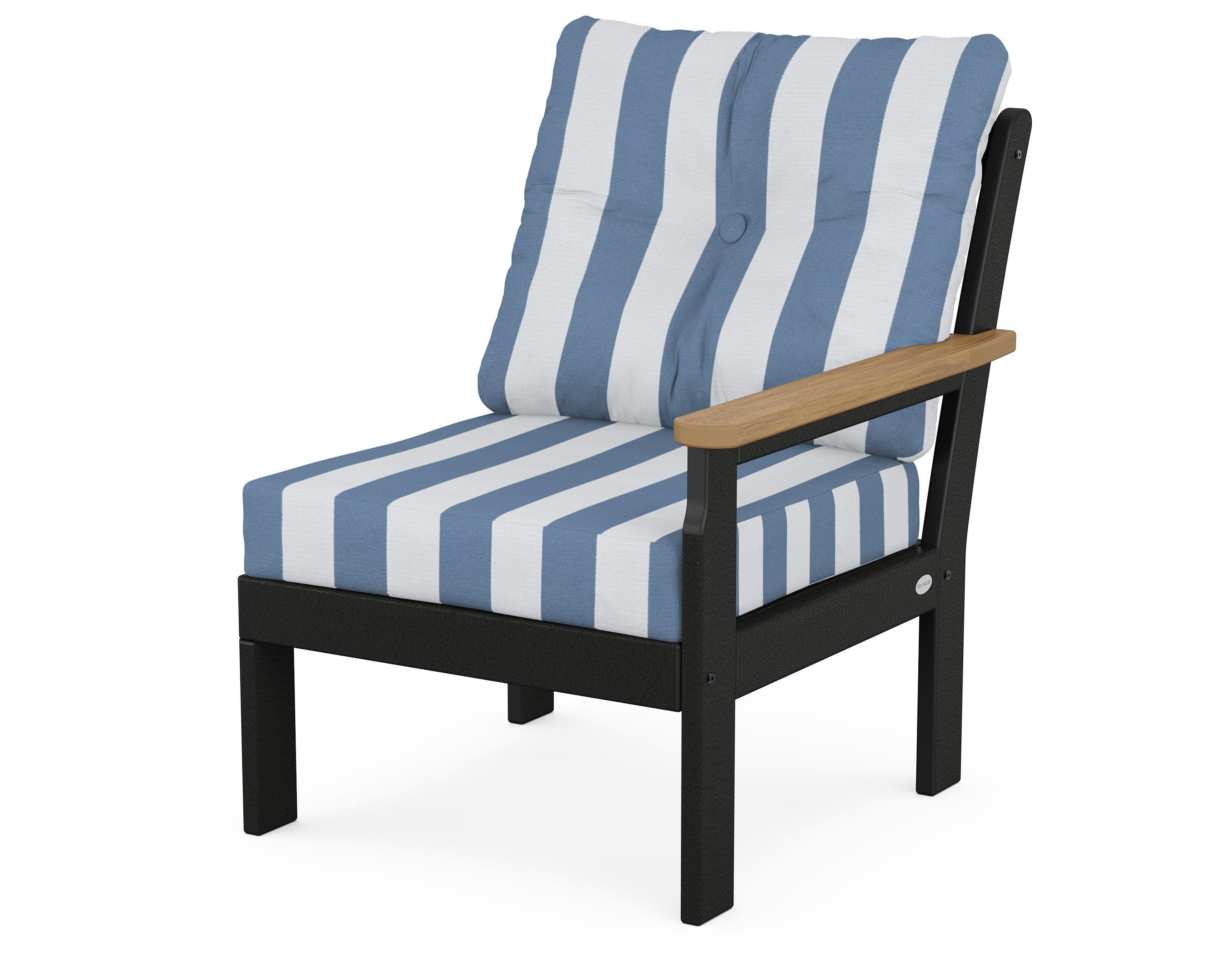 POLYWOOD® Vineyard Modular Right Arm Chair in Black / Natural / Cabana Stripe Sky Blue