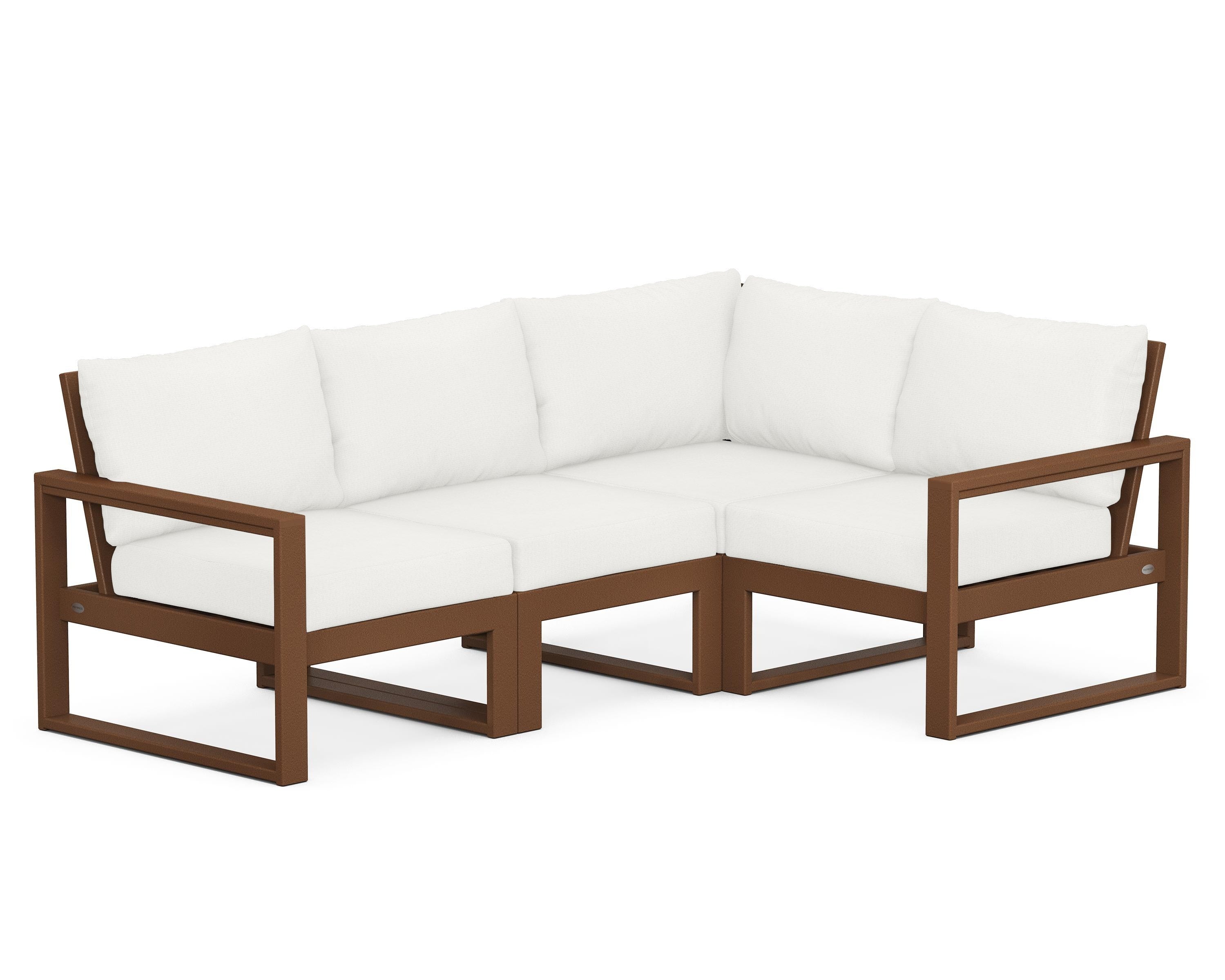 POLYWOOD® EDGE 4-Piece Modular Deep Seating Set in Teak / Natural Linen