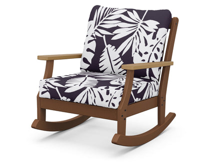 POLYWOOD® Braxton Deep Seating Rocking Chair in Teak / Natural / Leaf Navy