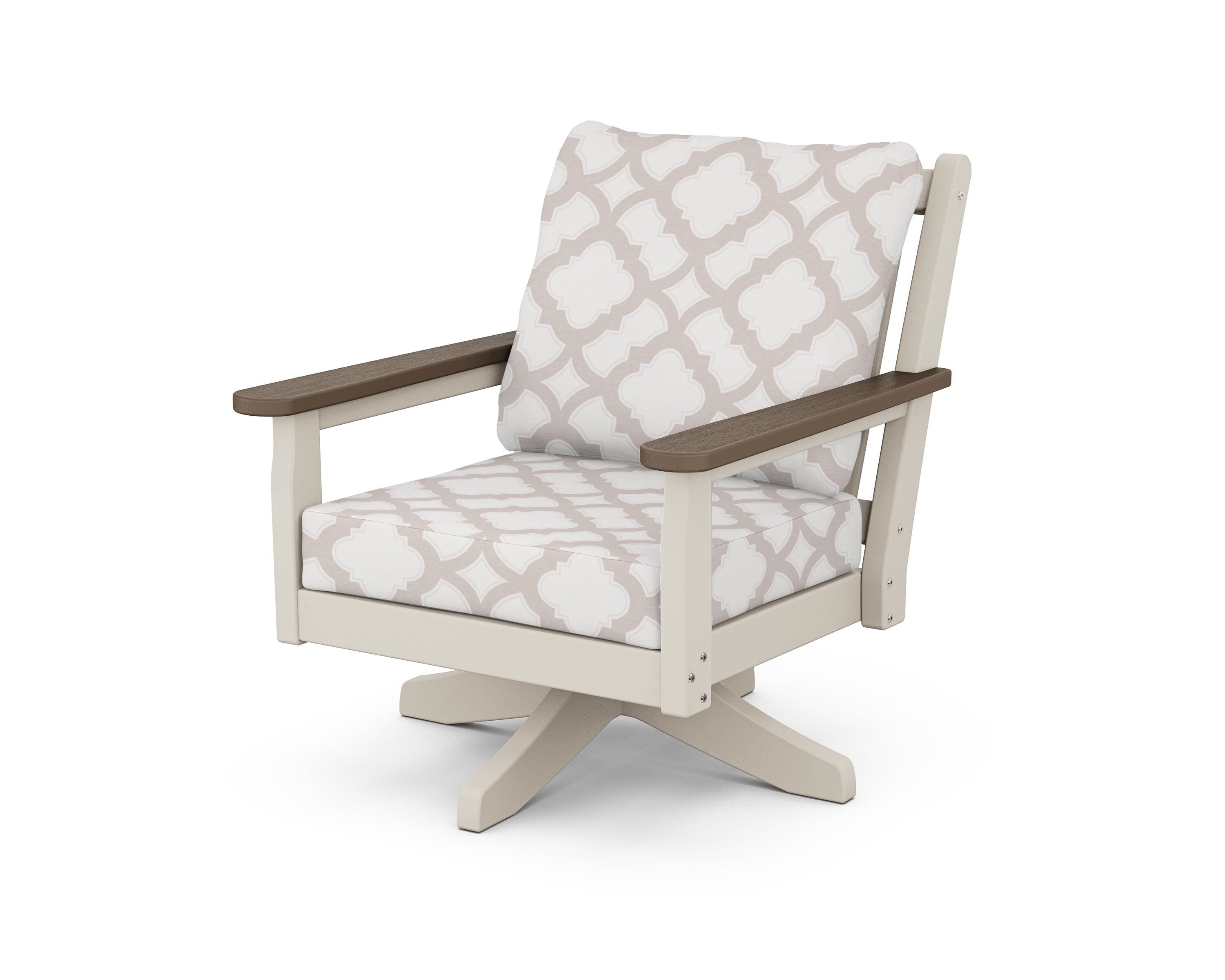 POLYWOOD® Chippendale Deep Seating Swivel Chair in Sand / Kona / Trellis Dune Burlap