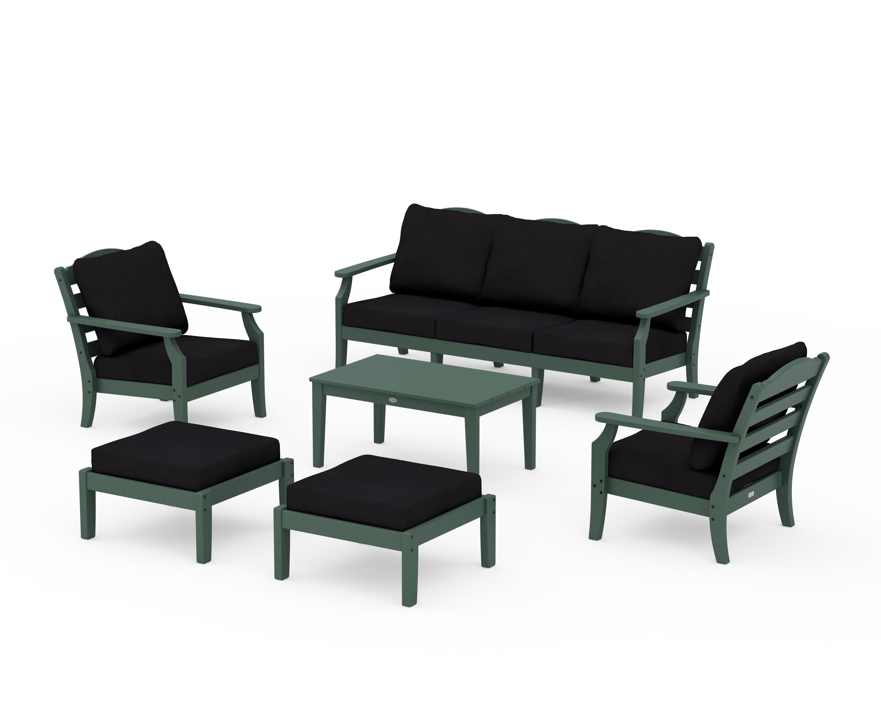 Draper James™ by  POLYWOOD® Savannah 6-Piece Lounge Sofa Set in Green / Midnight Linen