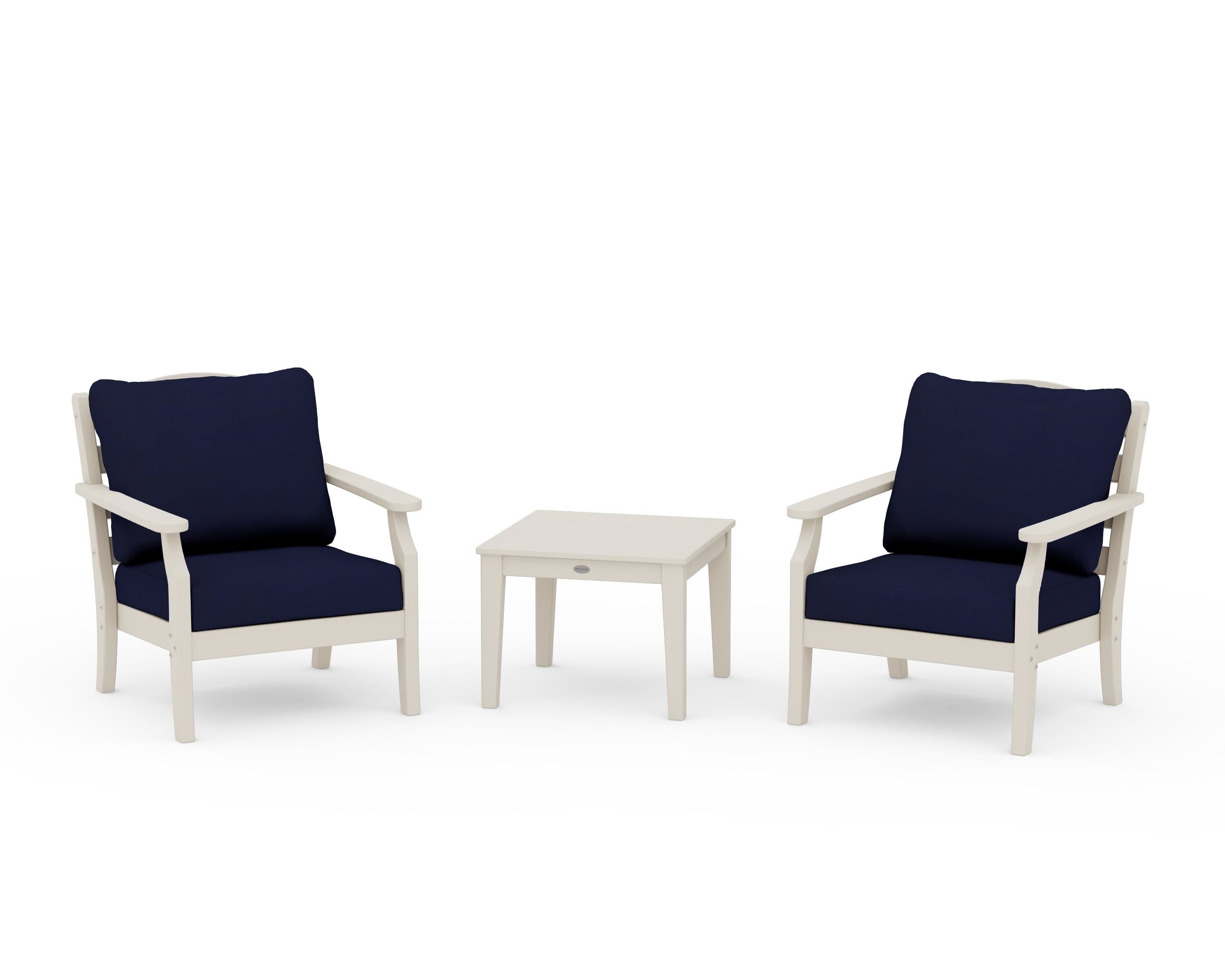 Draper James™ by  POLYWOOD® Savannah 3-Piece Deep Seating Set in Sand / Navy