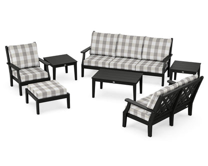 Country Living Wovendale 7-Piece Deep Seating Set in Black / Buffalo Plaid Grey Mist