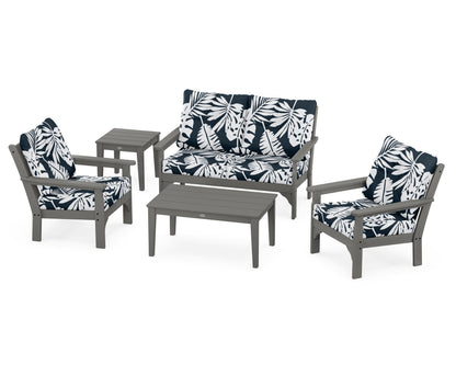 POLYWOOD® Vineyard 5-Piece Deep Seating Set in Slate Grey / Leaf Marine Indigo