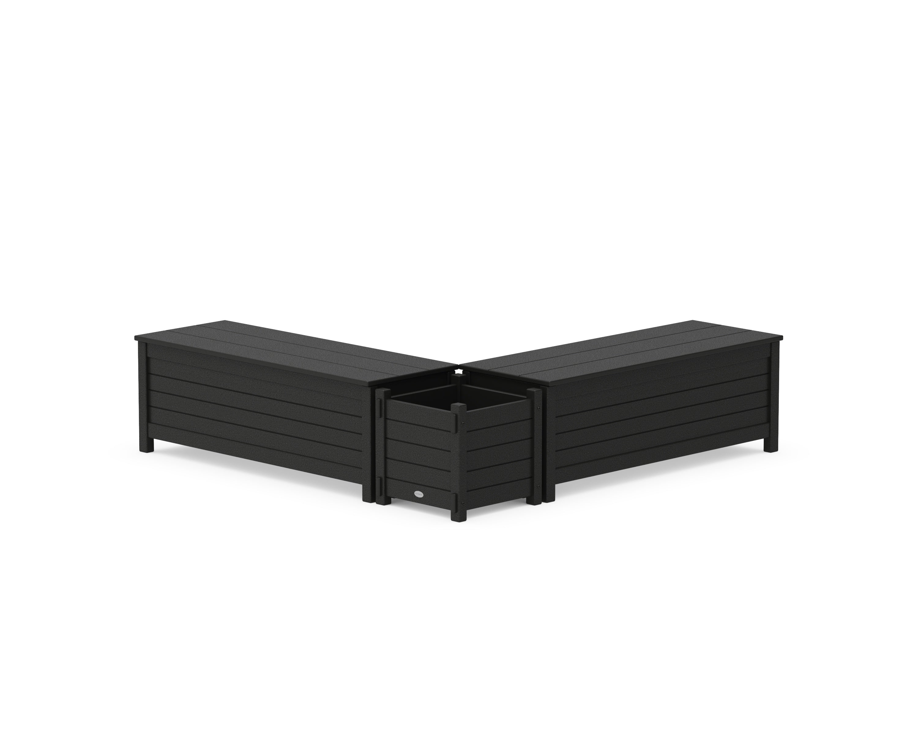 POLYWOOD® 48" Nautical L- Shaped Planter Storage Bench Set in Black