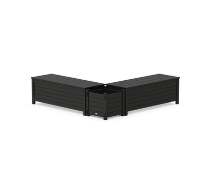 POLYWOOD® 48" Nautical L- Shaped Planter Storage Bench Set in Black