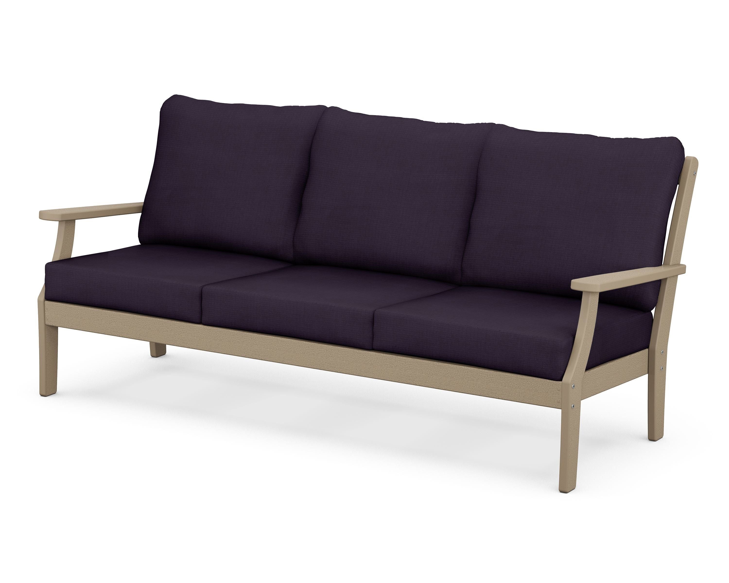 POLYWOOD® Braxton Deep Seating Sofa in Vintage Sahara / Navy Linen