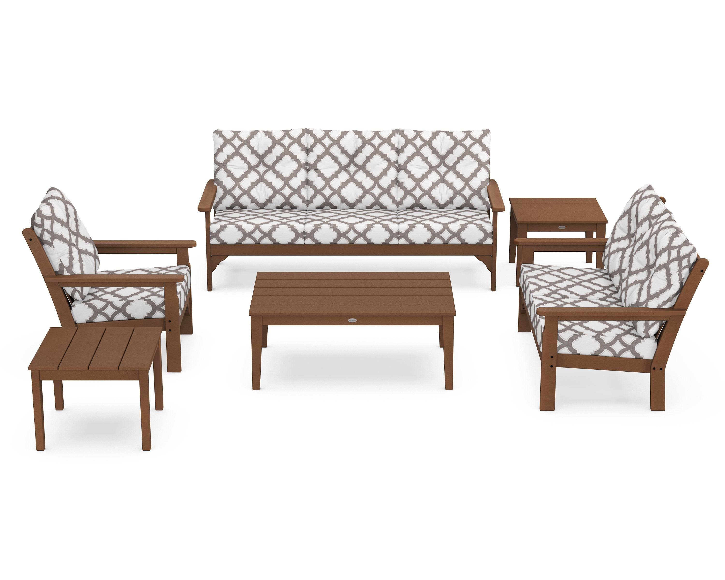 POLYWOOD® Vineyard 6-Piece Deep Seating Set in Teak / Trellis Grey Mist