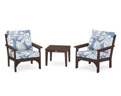 POLYWOOD® Vineyard 3-Piece Deep Seating Set in Mahogany / Leaf Sky Blue