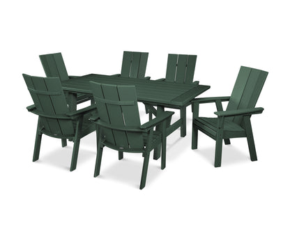 POLYWOOD® Modern Curveback Adirondack 7-Piece Rustic Farmhouse Dining Set in Green