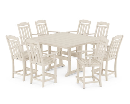 Country Living Cottage 9-Piece Square Farmhouse Counter Set with Trestle Legs in Sand