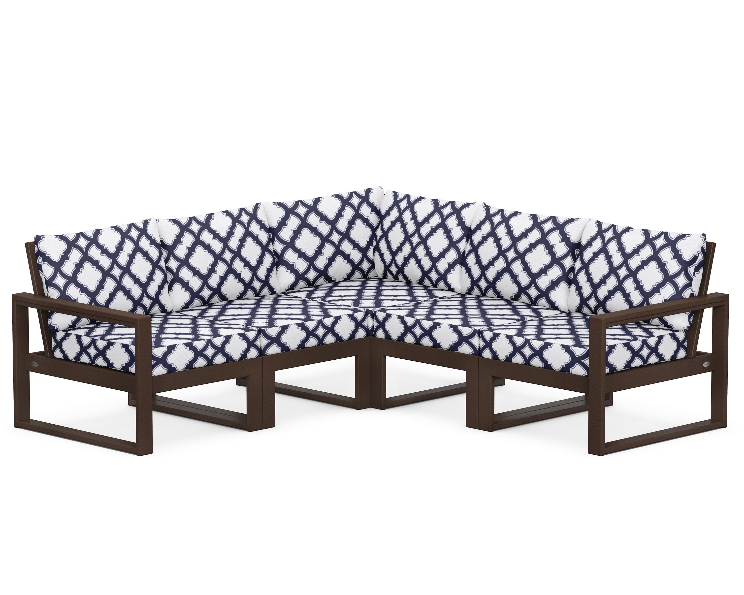 POLYWOOD® EDGE 5-Piece Modular Deep Seating Set in Mahogany / Trellis Navy