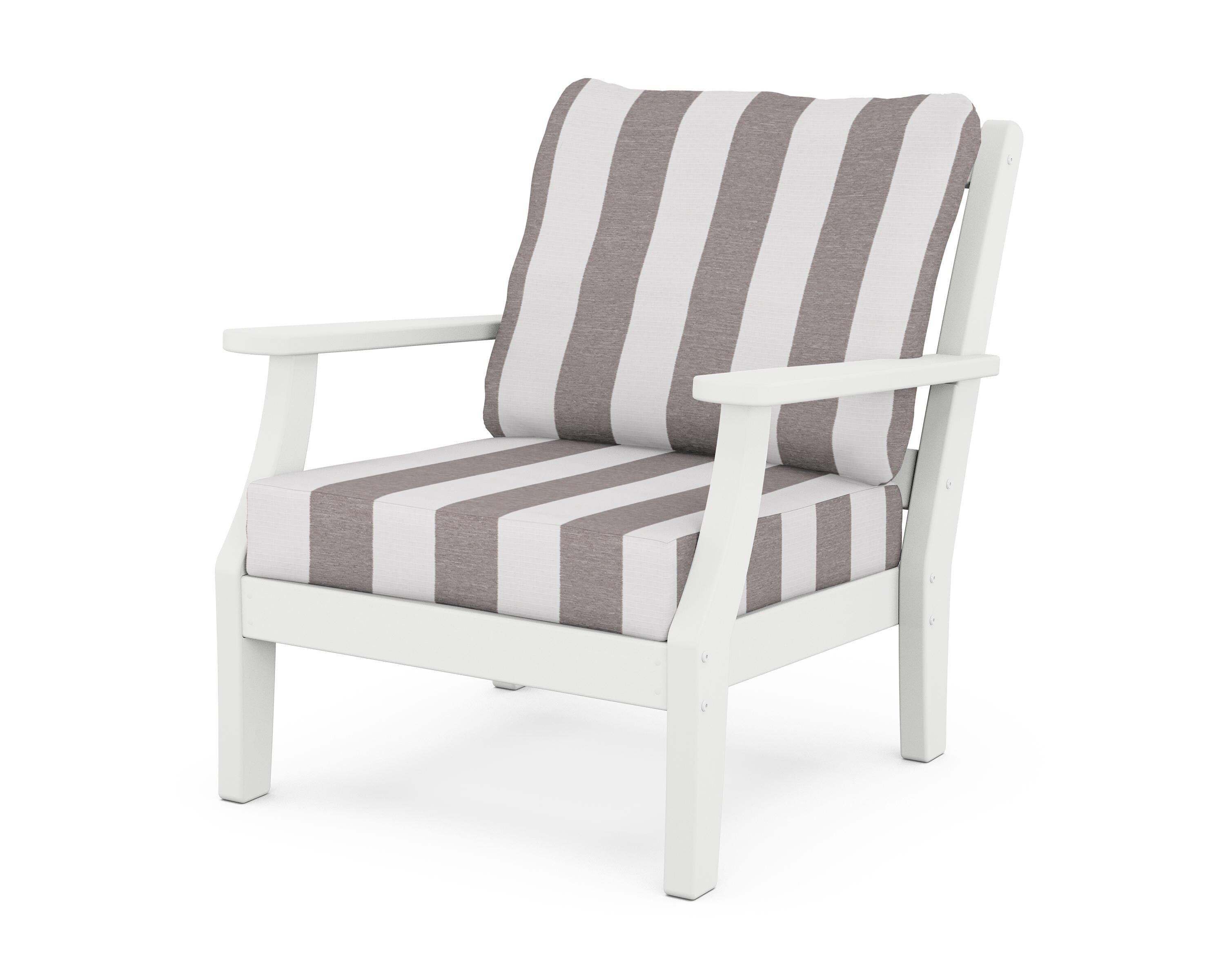 Martha Stewart by POLYWOOD® Chinoiserie Deep Seating Chair in White / Cabana Stripe Grey Mist