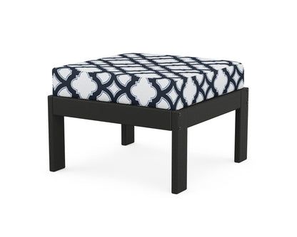 POLYWOOD® Vineyard Modular Ottoman in Black / Trellis Marine Indigo
