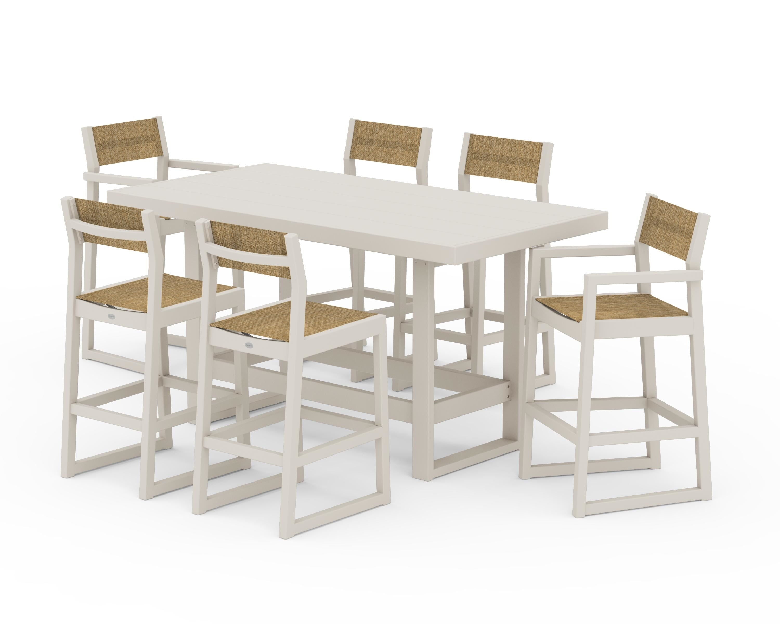 POLYWOOD® EDGE Sling 7-Piece Bar Table Set in Sand / Burlap Sling