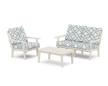 POLYWOOD® Oxford 3-Piece Deep Seating Set with Loveseat in Sand / Trellis Glacier Spa