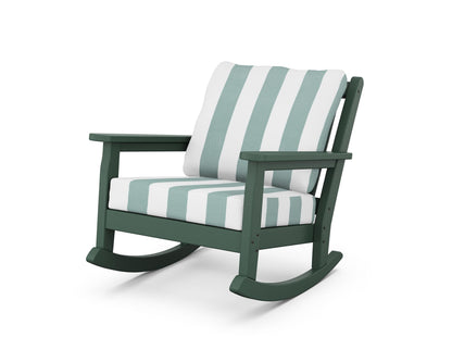 POLYWOOD® Chippendale Deep Seating Rocking Chair in Green / Cabana Stripe Glacier Spa