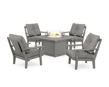 POLYWOOD® Prairie 5-Piece Deep Seating Set with Fire Pit Table in Slate Grey / Grey Mist