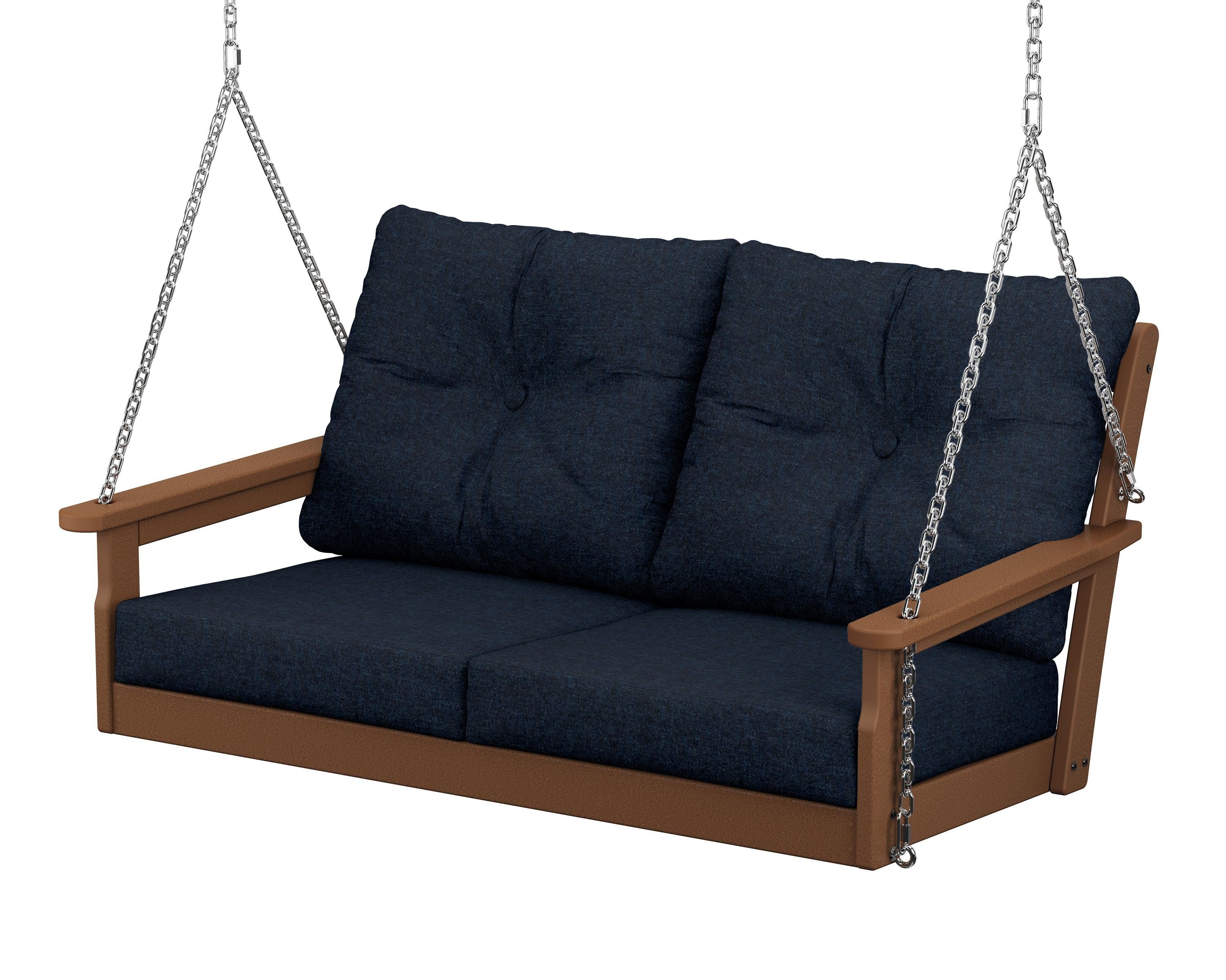 POLYWOOD® Vineyard Deep Seating Swing in Teak / Marine Indigo