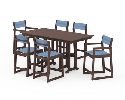 POLYWOOD® EDGE Sling 7-Piece Farmhouse Counter Set in Mahogany / Poolside Sling