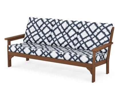 POLYWOOD® Vineyard Deep Seating Sofa in Teak / Trellis Marine Indigo