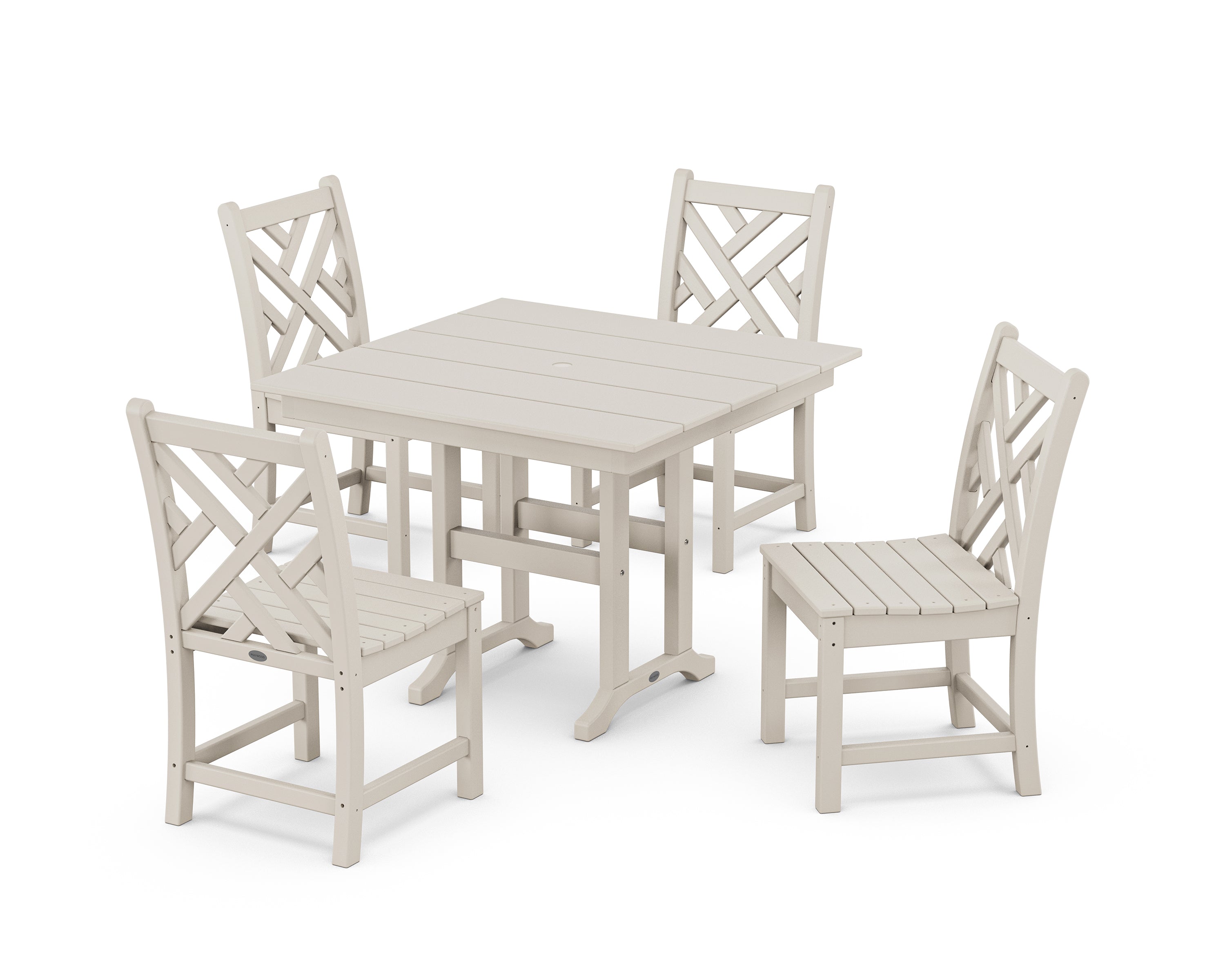 POLYWOOD® Chippendale Side Chair 5-Piece Farmhouse Dining Set in Sand