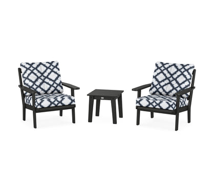 POLYWOOD® Prairie 3-Piece Deep Seating Set in Black / Trellis Marine Indigo