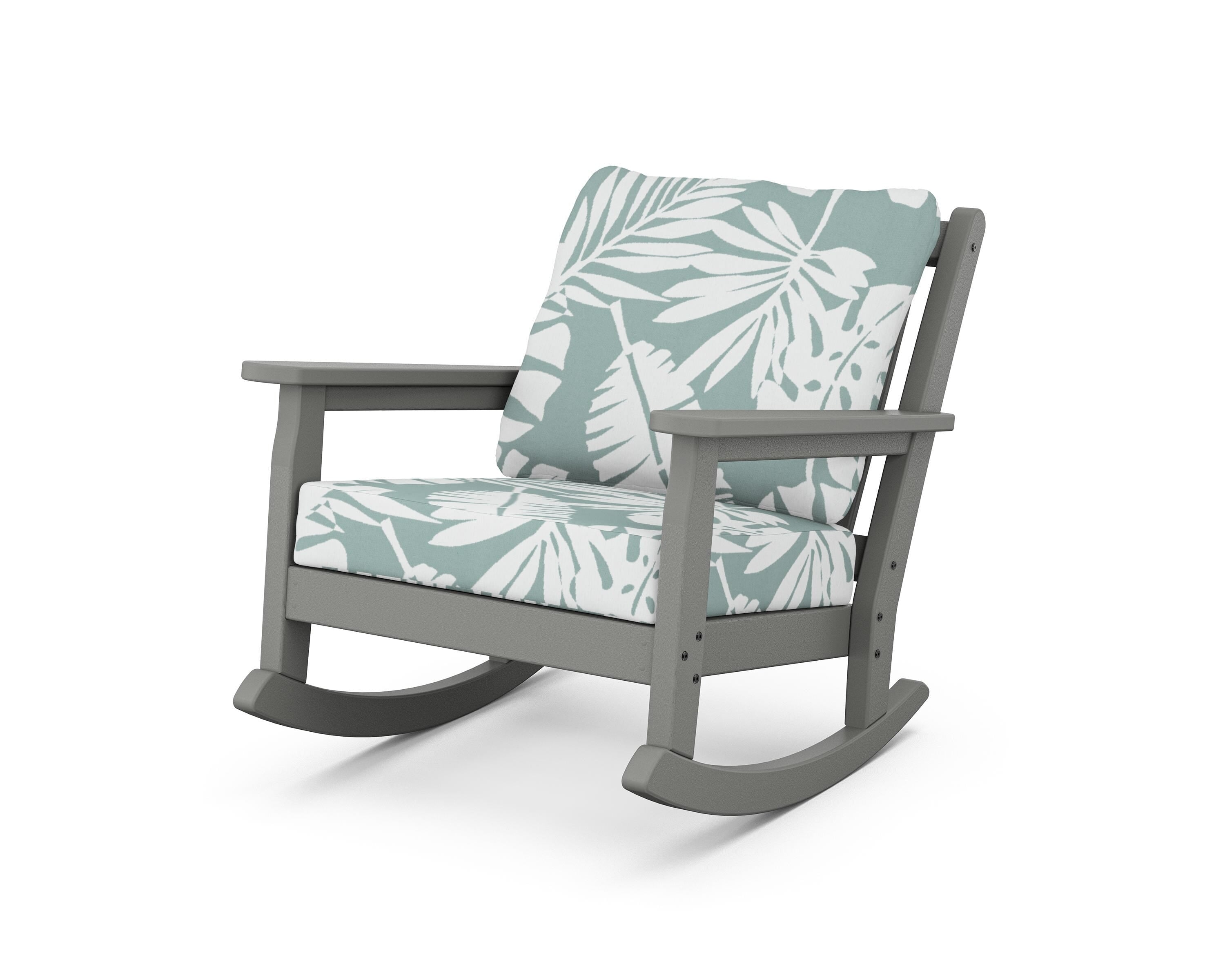 POLYWOOD® Chippendale Deep Seating Rocking Chair in Slate Grey / Leaf Glacier Spa