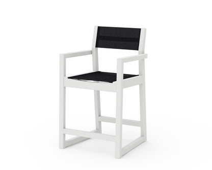 POLYWOOD® EDGE Sling Counter Arm Chair in White / Black Sling