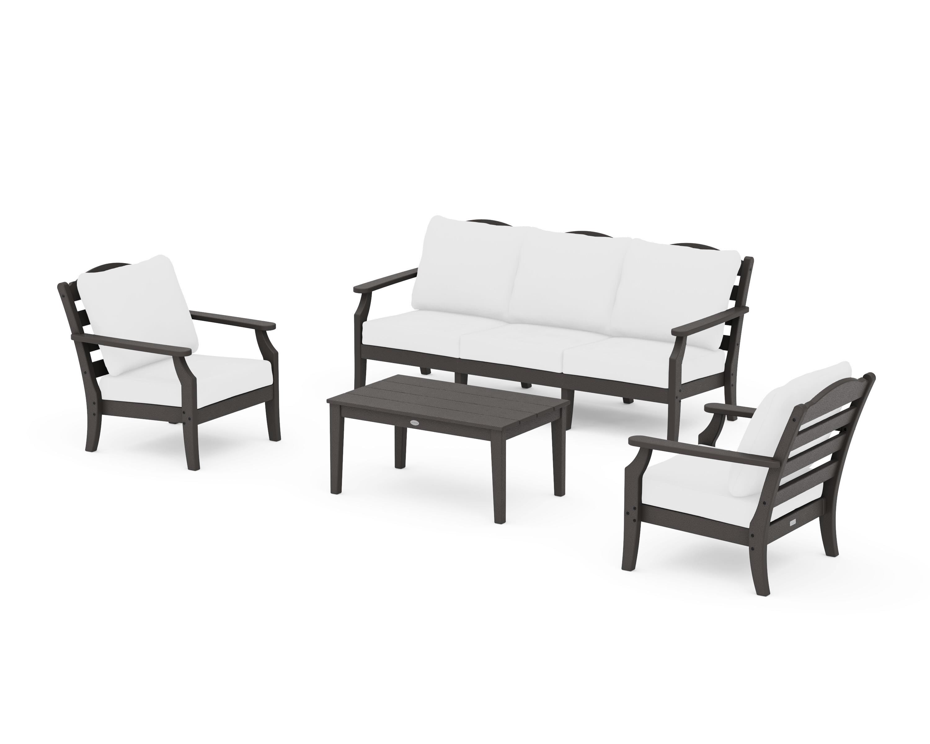 Draper James™ by  POLYWOOD® Savannah 4-Piece Deep Seating Set with Sofa in Vintage Coffee / Natural