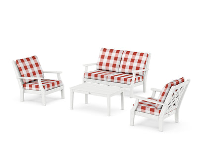 Country Living Wovendale 4-Piece Deep Seating Set with Loveseat in White / Buffalo Plaid Crimson