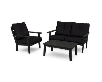 POLYWOOD® Lakeside 3-Piece Deep Seating Set in Black / Midnight Linen