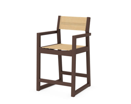 POLYWOOD® EDGE Sling Counter Arm Chair in Mahogany / Dupioni Apricot Sling