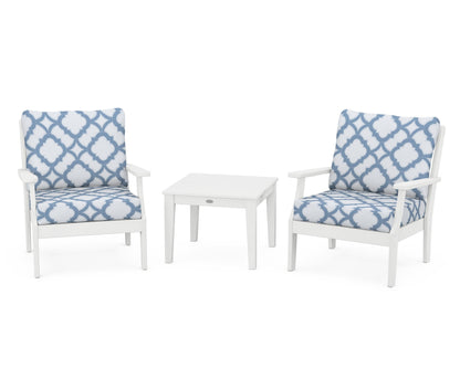 POLYWOOD® Braxton 3-Piece Deep Seating Set in White / Trellis Sky Blue