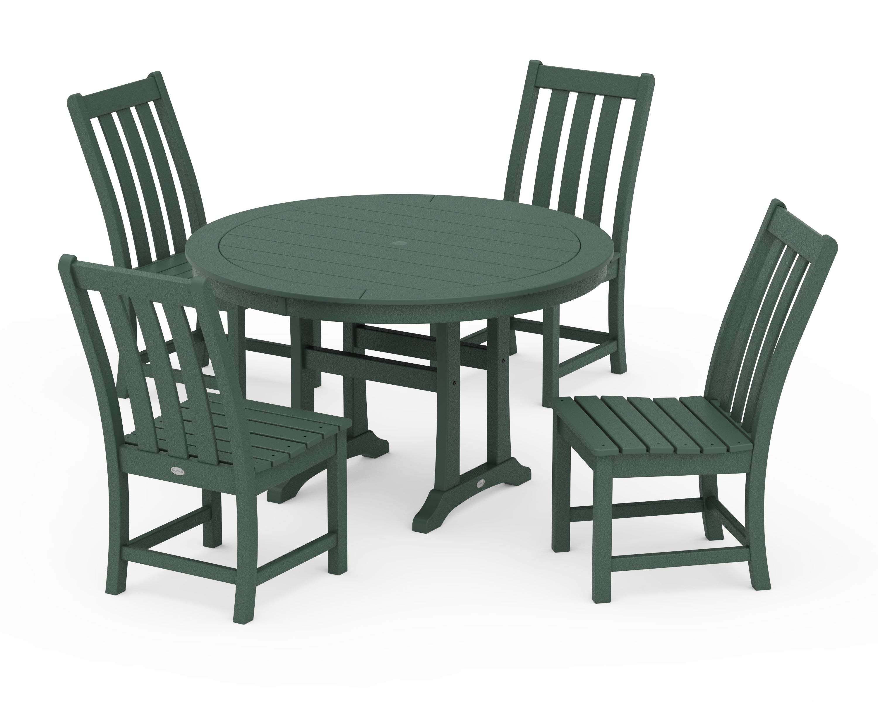 POLYWOOD® Vineyard Side Chair 5-Piece Round Dining Set With Trestle Legs in Green