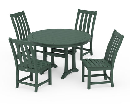 POLYWOOD® Vineyard Side Chair 5-Piece Round Dining Set With Trestle Legs in Green