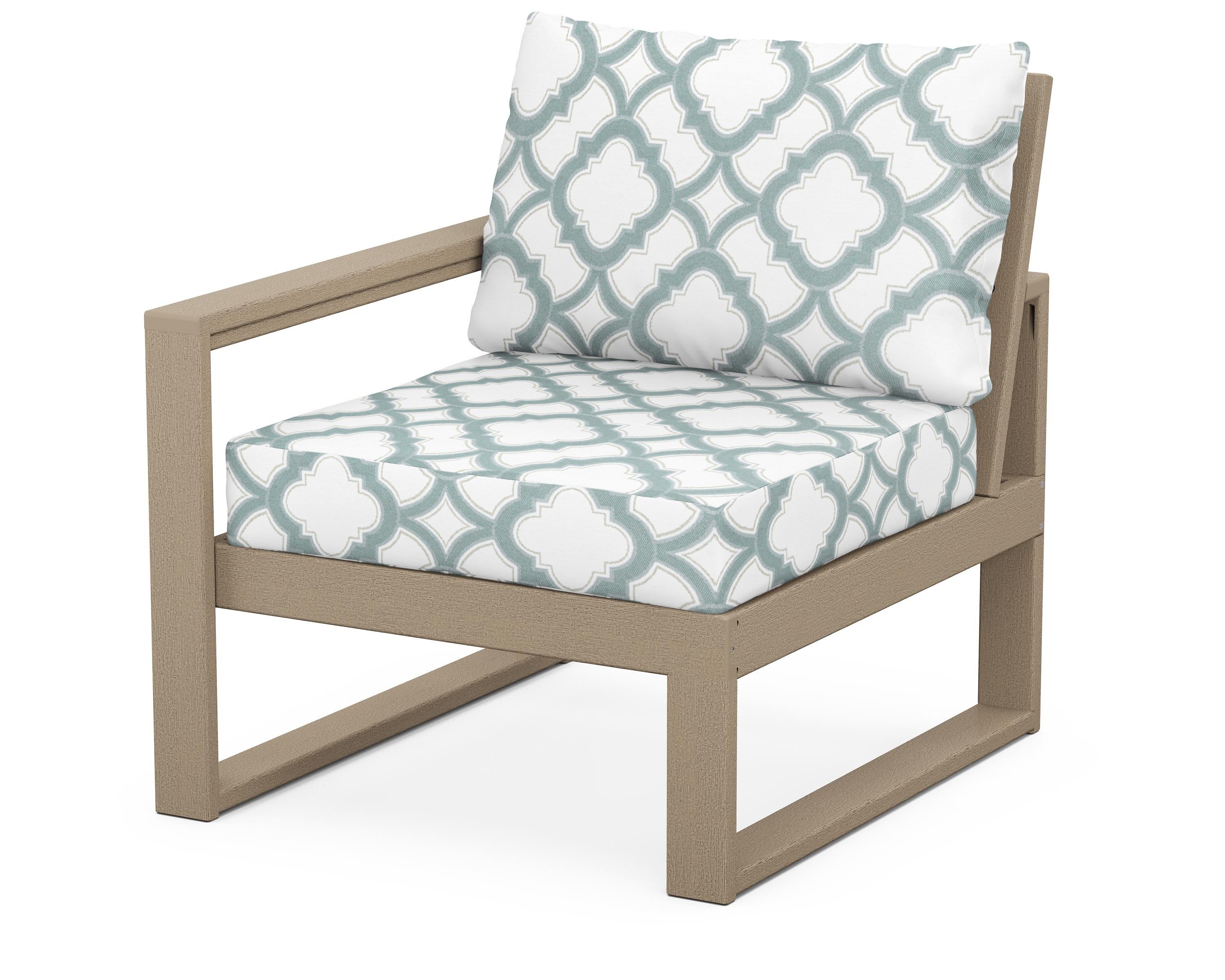 POLYWOOD® EDGE Modular Left Arm Chair in Vintage Sahara / Trellis Glacier Spa