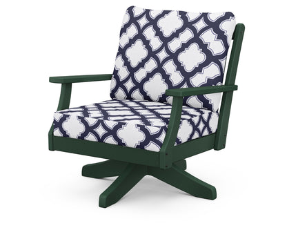POLYWOOD® Braxton Deep Seating Swivel Chair in Green / Trellis Navy