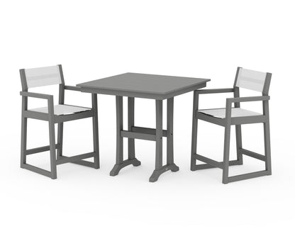 POLYWOOD® EDGE Sling Arm Chair 3-Piece Farmhouse Counter Set with Trestle Legs in Slate Grey / White Sling