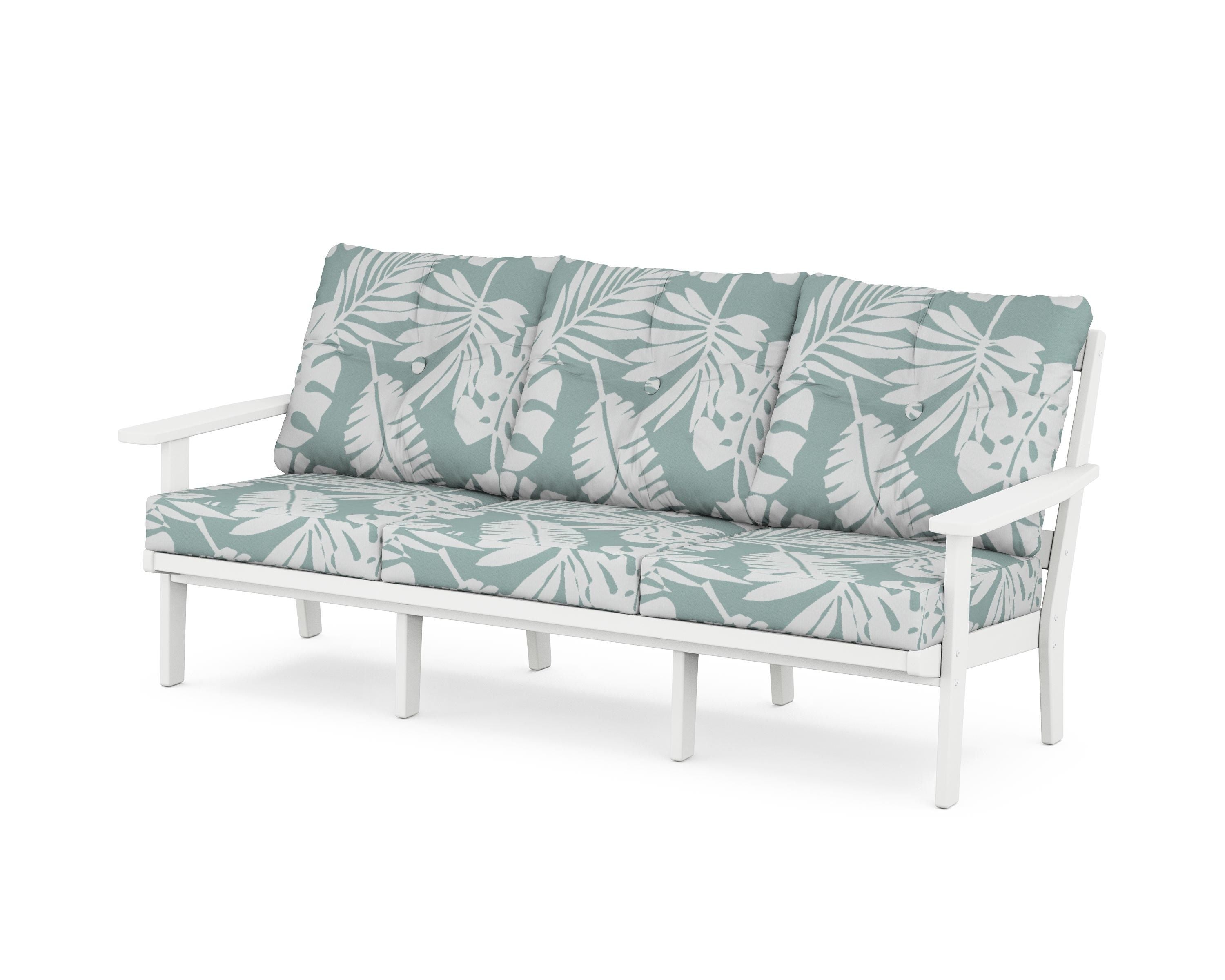 POLYWOOD® Oxford Deep Seating Sofa in White / Leaf Glacier Spa