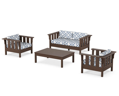 Martha Stewart by POLYWOOD® Acadia 4-Piece Deep Seating Set with Loveseat in Mahogany / Trellis Sky Blue